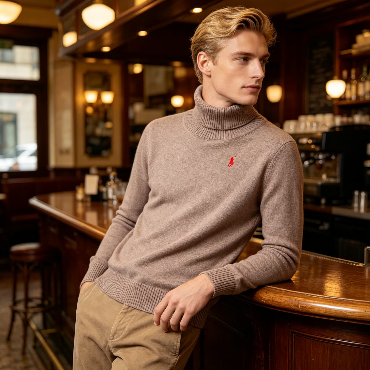Pull col roulé Ralph Lauren pour homme, couleur unie, orné d'un poney brodé sur la poitrine gauche, coupe ajustée et chaude, idéal pour l'automn