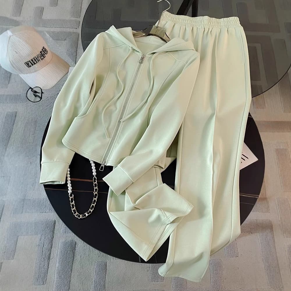Ensemble deux pièces pour femme, sweat à capuche, taille haute, pantalon large, style streetwear, automne-hiver, Mint Mambo