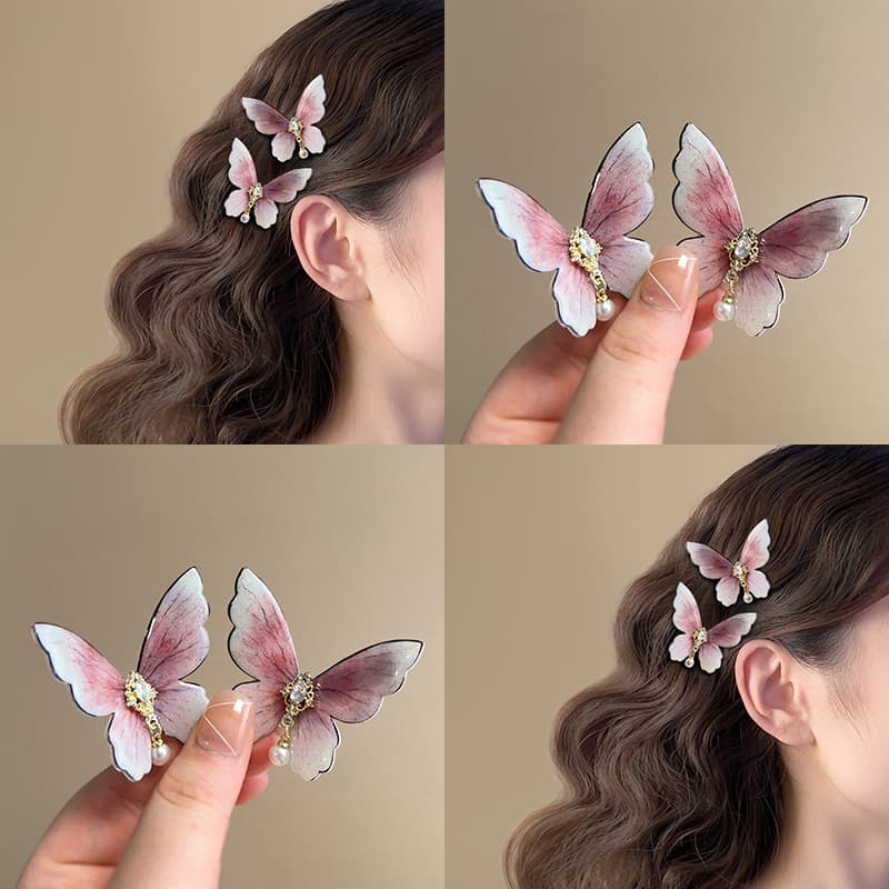 Unisex Jewelry Fashion Pink Diamond Pearl Butterfly Duckbill Clip Sweet Fashion Bangs Side Hairpin Girly Heart Hair Accessories