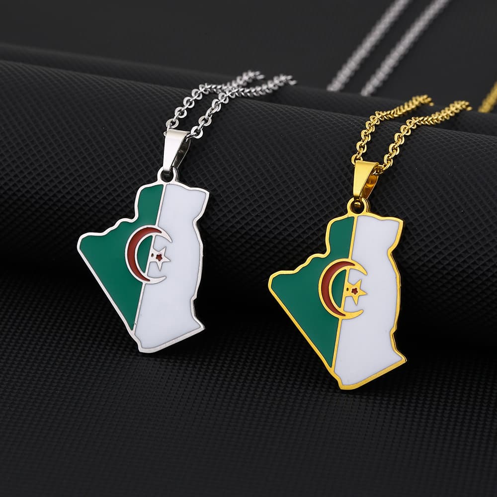 Algeria map pendant necklace oil drop retro men and women stainless steel pendant accessories