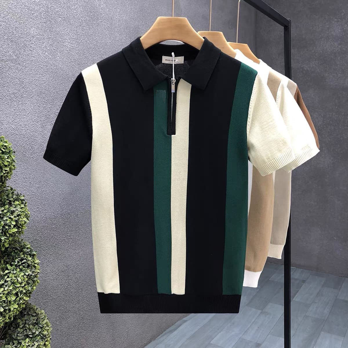 Men's Lightweight Breathable Half-Zip Polo Knit Shirt Casual Comfort Summer T-Shirt with Stylish Collar