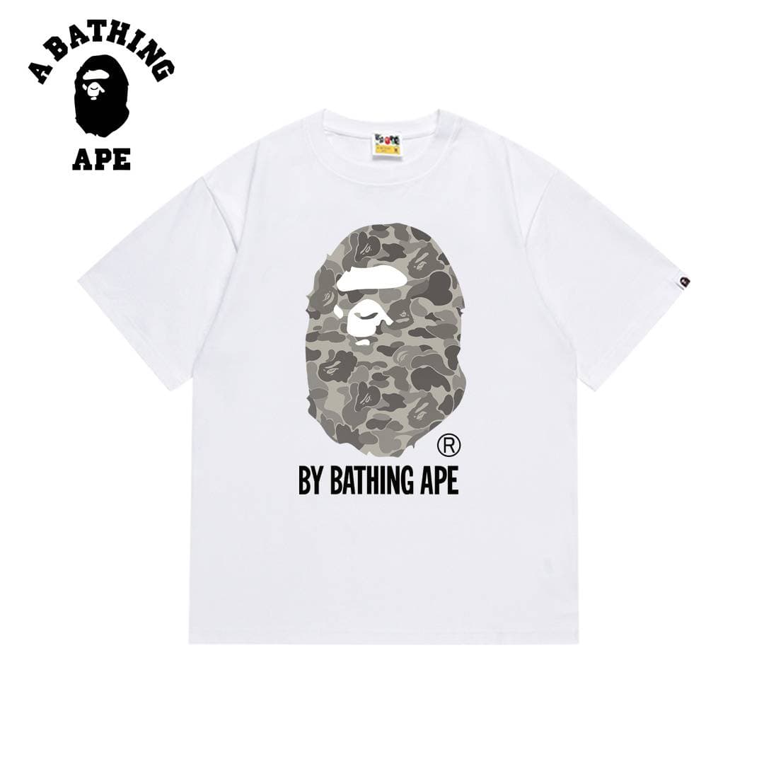 A BATHING APE BAPE-Military Green CamouflageMen's Short Sleeved T-shirt With Letter Printed Pattern