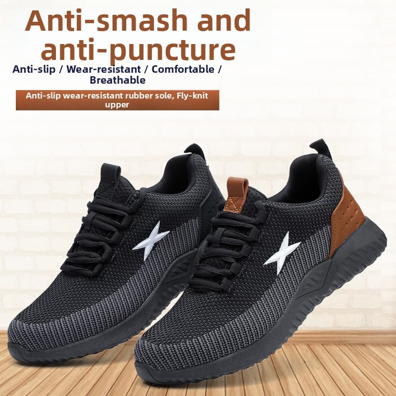 Comfortable Lightweight Safety Work Shoes Steel Toe Anti-Smash Anti-Puncture Flying Fabric Non-Slip Labor Protection Boots