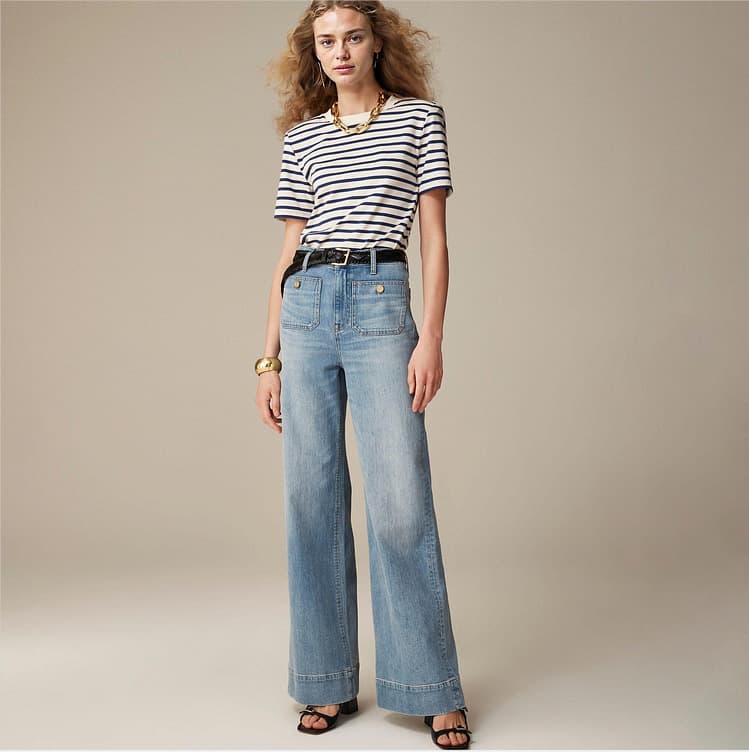 Women's High Waist Flared Jeans – Stretch Denim Wide Leg Pants With Button Fly & Comfort Fit For Casual Wear