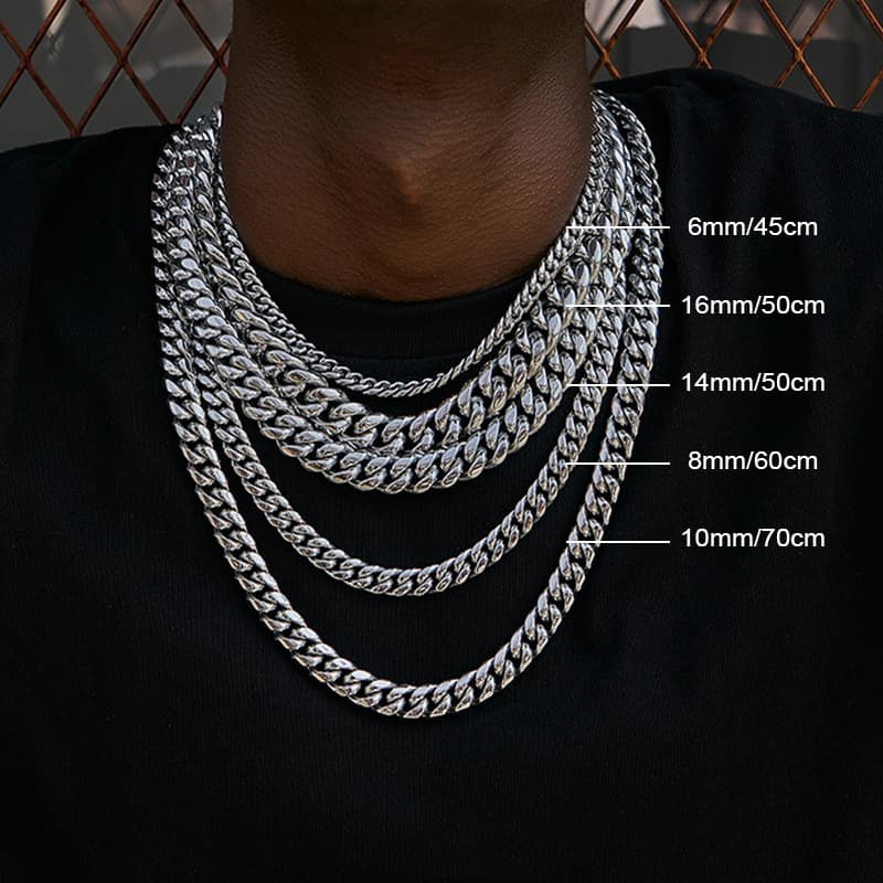 Explosions Men's Necklace Stainless Steel 10mm Cuban Chain Bracelet Trendy Titanium Steel Necklace Grinding Chain