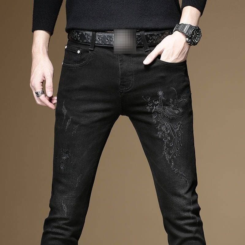 Loom High-End Light Men's Jeans 2025 New Embroidered Floral Stretch Slim Fit Casual Versatile Skinny Pants