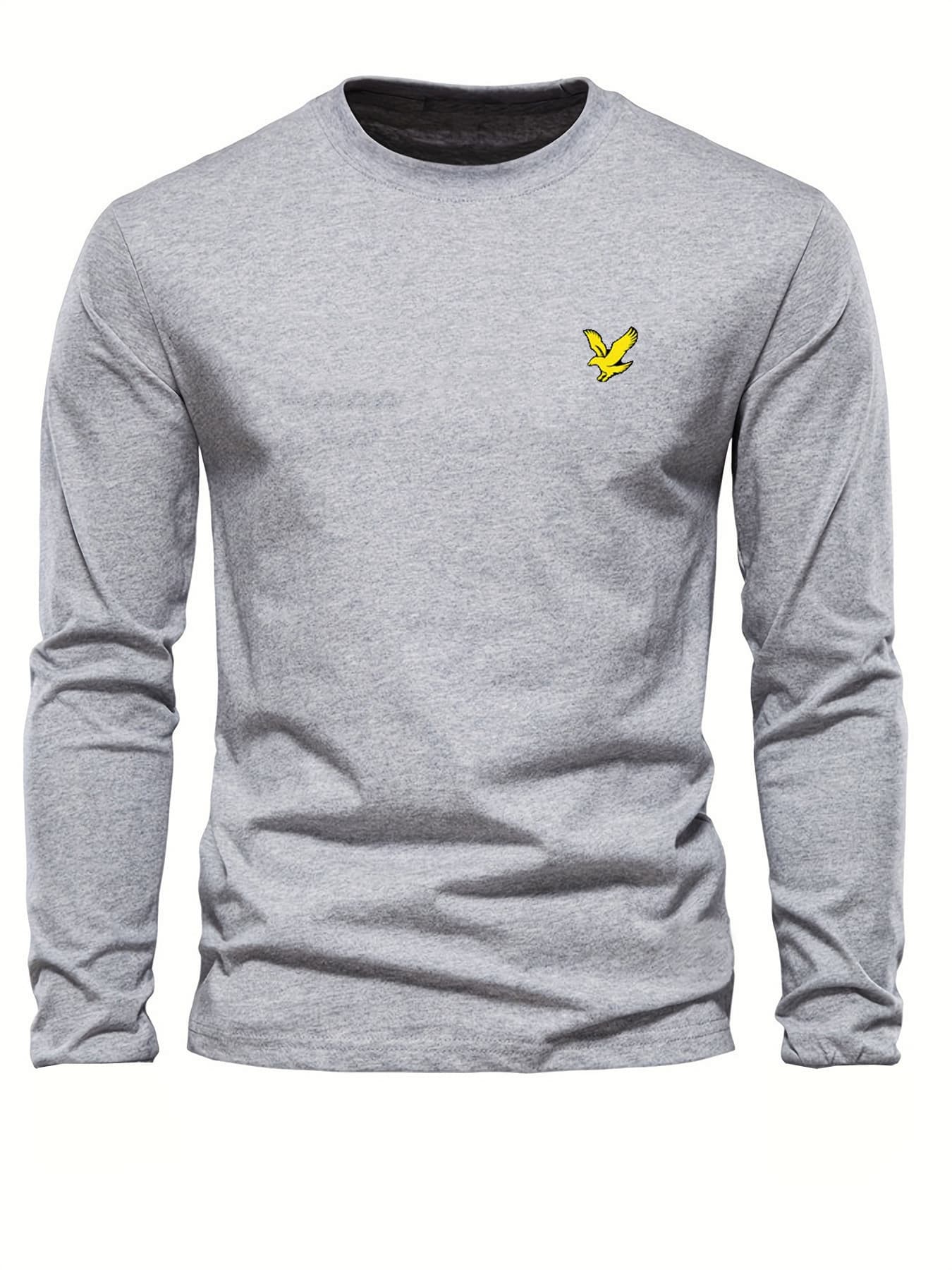 T-shirt à manches longues et col rond imprimé aigle, ample et confortable, en coton, idéal pour le printemps et l'automne.