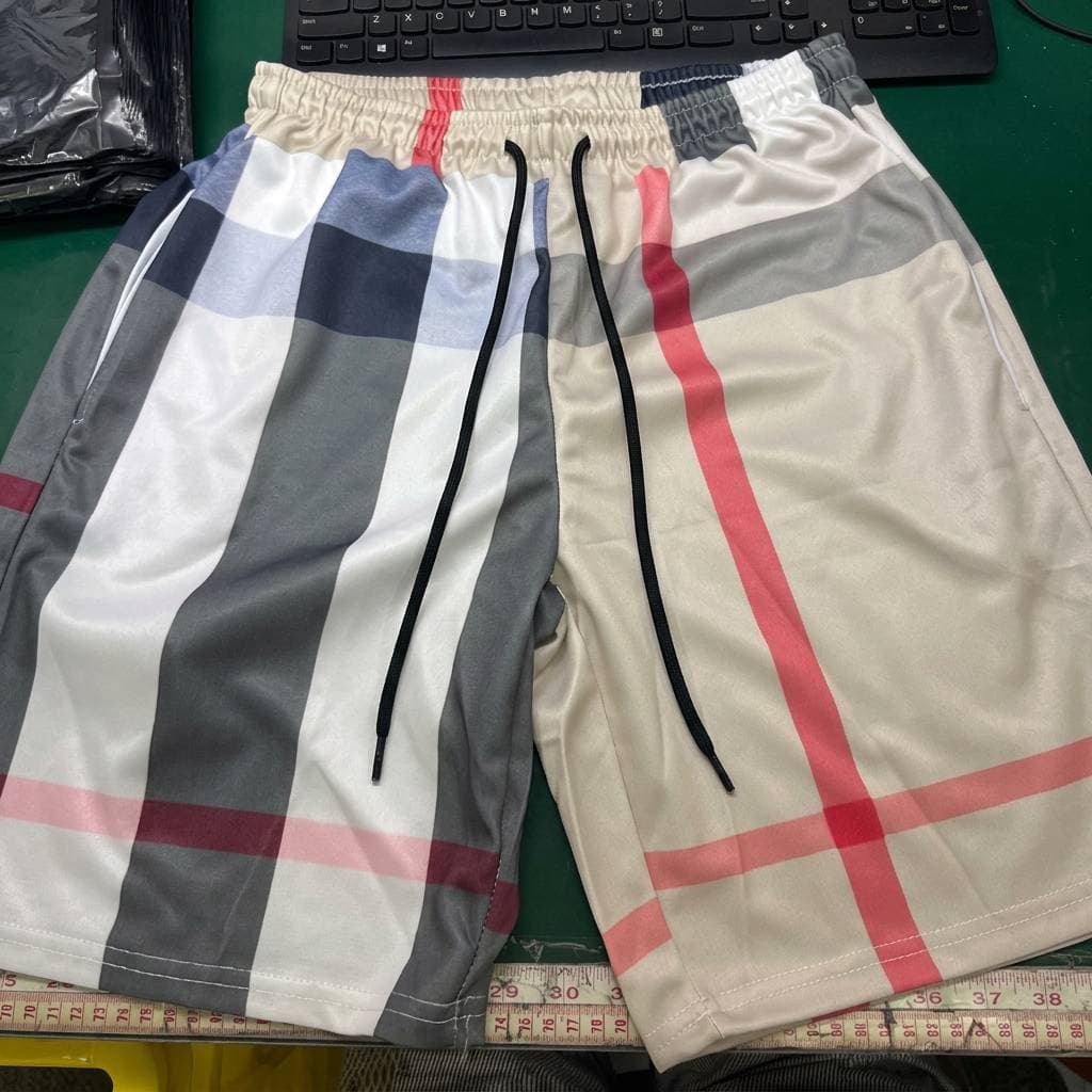 Short cargo mi-long pour homme, style sport décontracté, à carreaux color block, idéal pour la plage.