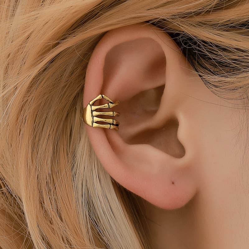 fashion personality punk style skeleton hand spine ear bone clip earrings no ear piercing ear clip ear jewelry
