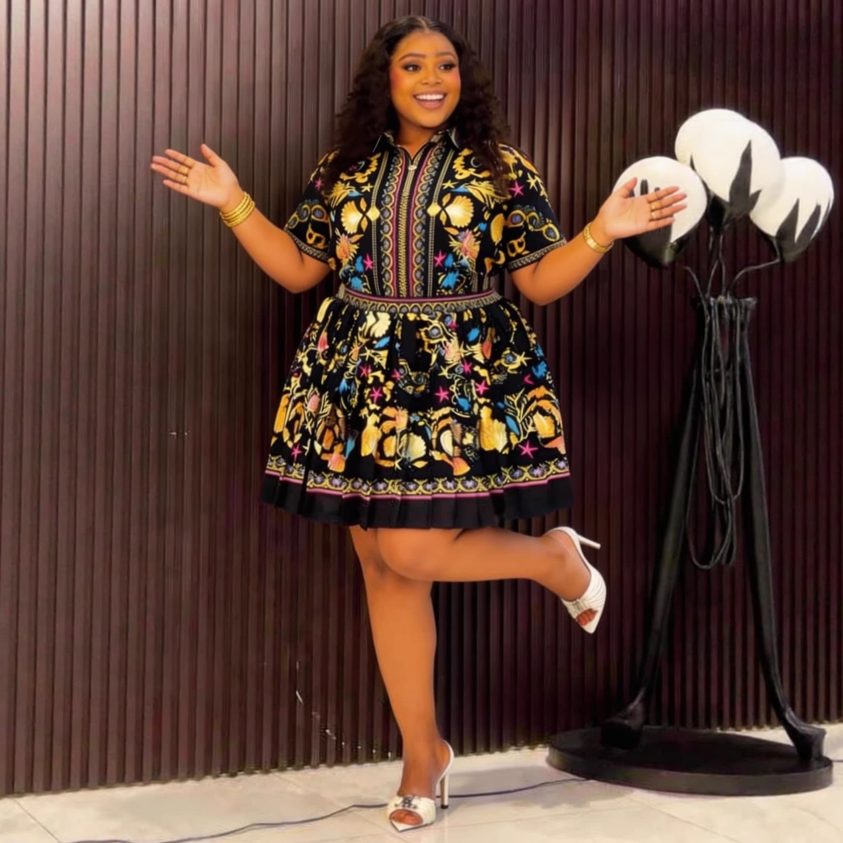 Women's Ethnic Print Loose Fit Shirt And Pleated Skirt Set JK Style Two-Piece Outfit plus Size Available