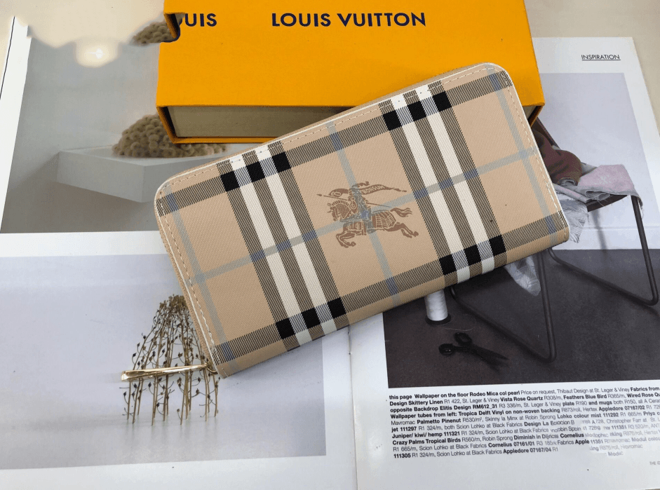 Collection à carreaux classiques - Portefeuille long zippé style rétro britannique - Sac à main pour femme, idéal au quotidien