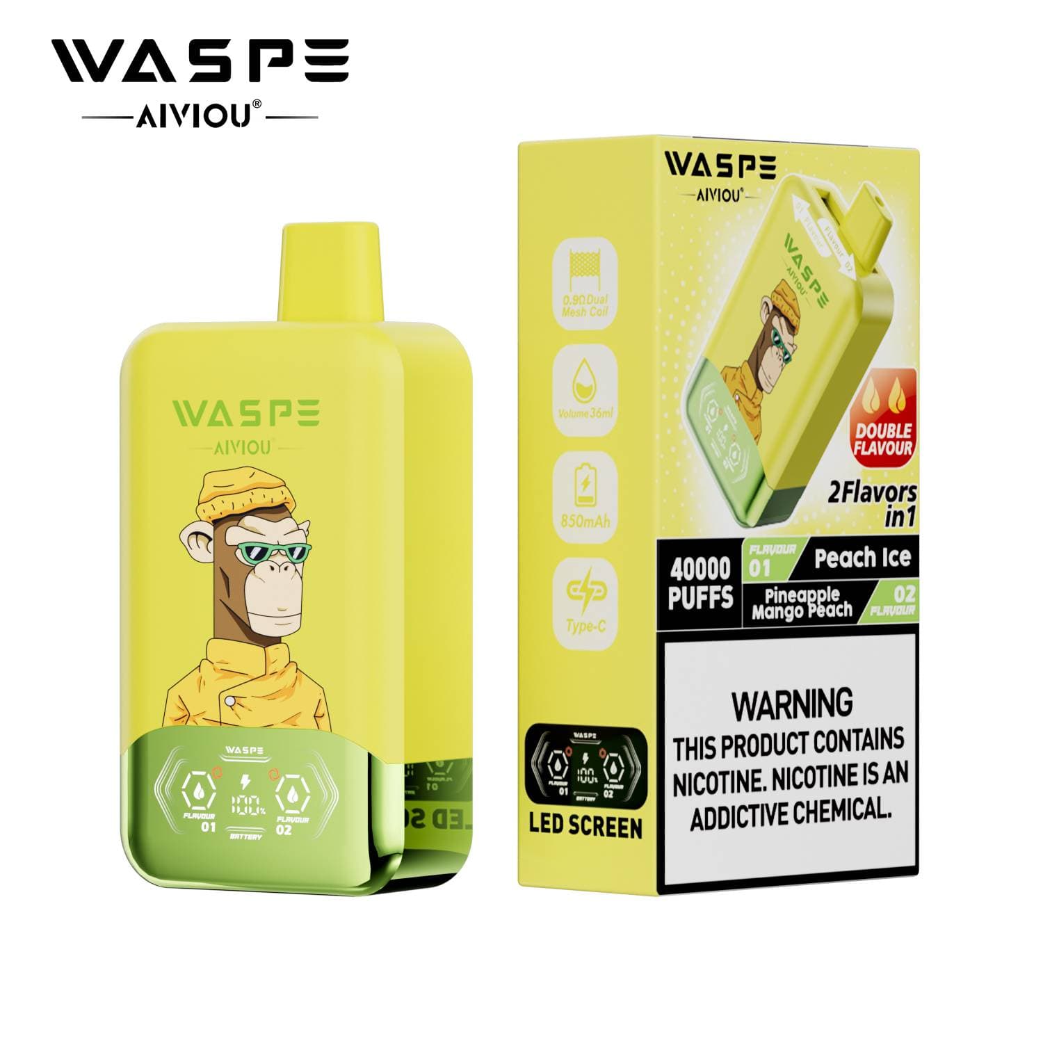 Waspe Double Saveur 40 000 bouffées 40k Entrepôt UE Cigarette électronique jetable 2 en 1 Boîte de bouffées Vapotage avec deux saveurs Double c