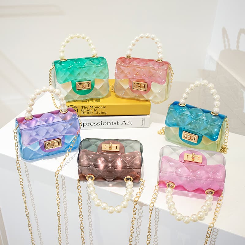 Crossbody For Women Candy Color Handbag Transparent Jelly Women's DIY Beaded Pearl Bag
