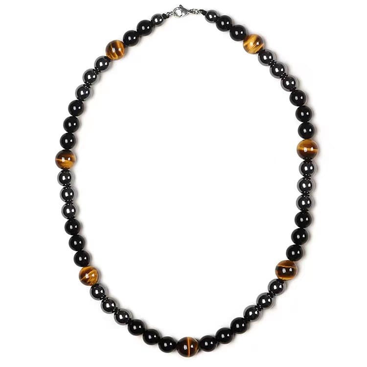Brocade Hot Sale Tiger Eye Hematite Obsidian Triple Protection Necklace Vintage Men's Necklace