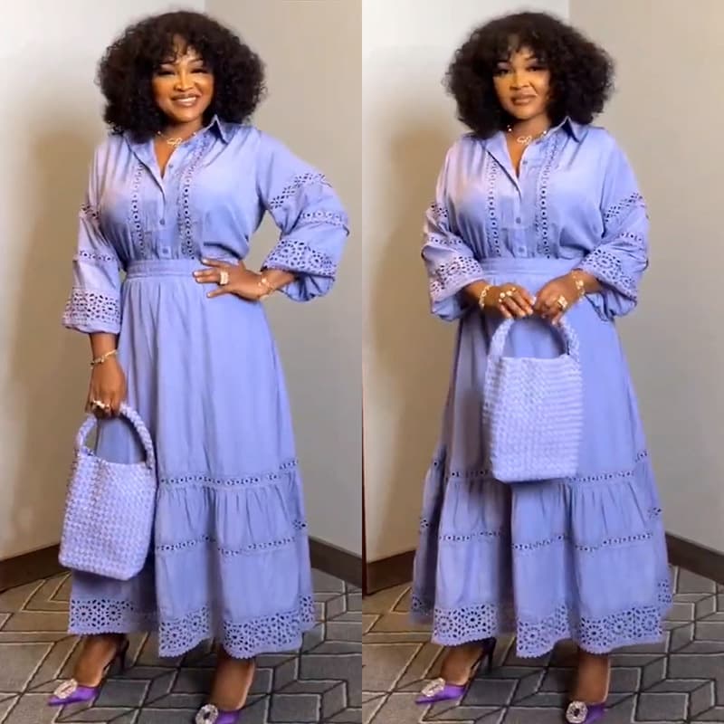 Vintage-Inspired Plus Size Lace Trim Blouse And Flared Skirt Set Romantic Puff Sleeve Bohemian Casual Outfit With Geometric Embroidery