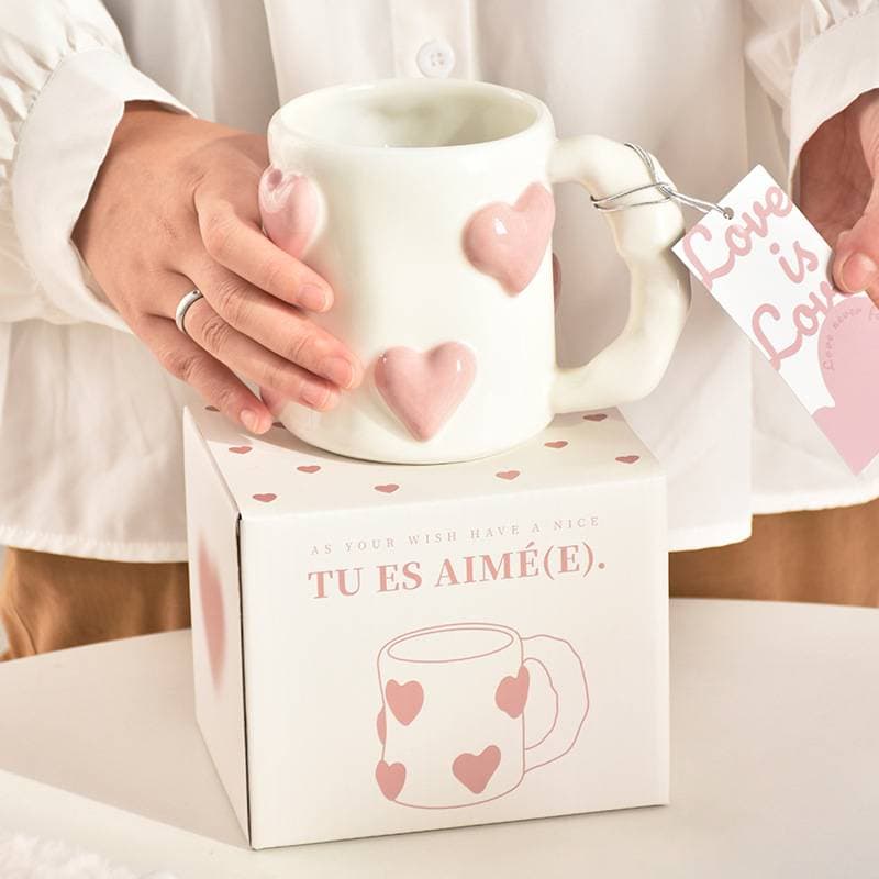 Peach Heart Ceramic Cup High Value Pink Girl Heart Mug Couple Water Cup Home Coffee Cup