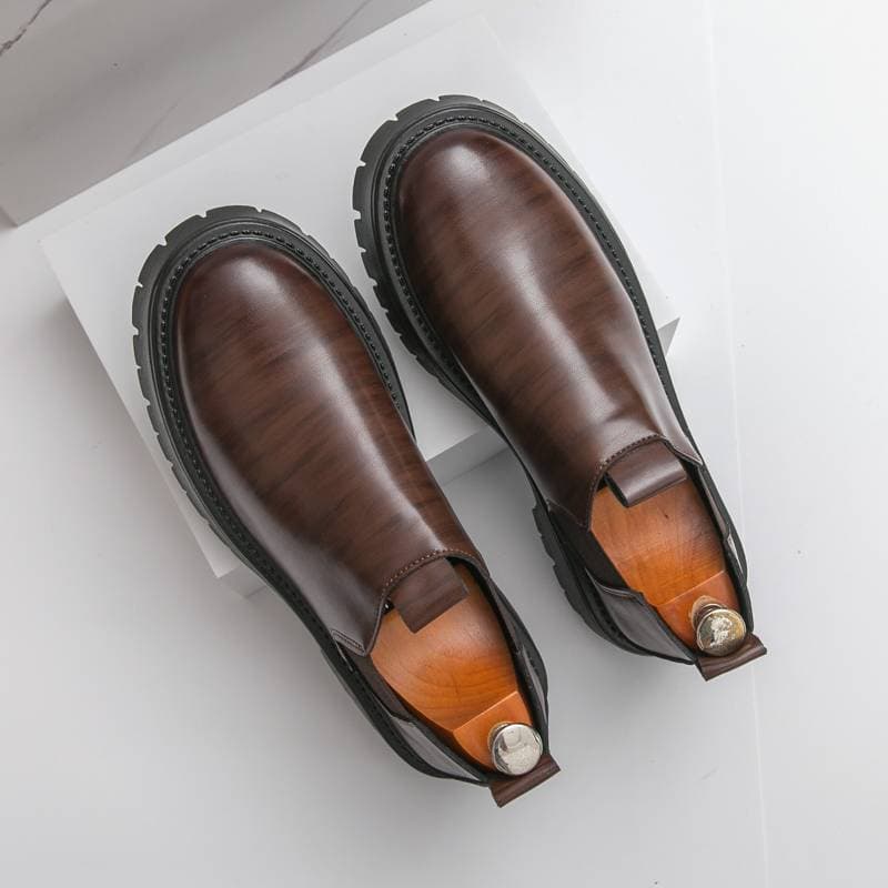 New Fashion Retro Martin Boots Men's Thick Sole Lace-up Business Leather Men's Boots Round Toe Thick Sole High Top Leather Boots Chelsea Short Boots