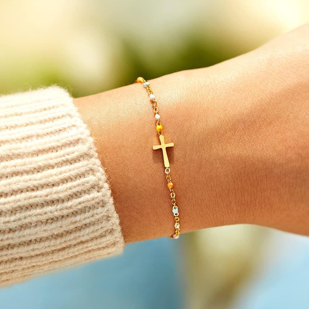S925 Sterling Silver Bracelet Female Internet Celebrity Advanced Exquisite Colorful Enamel Cross Simple Versatile Hand Jewelry
