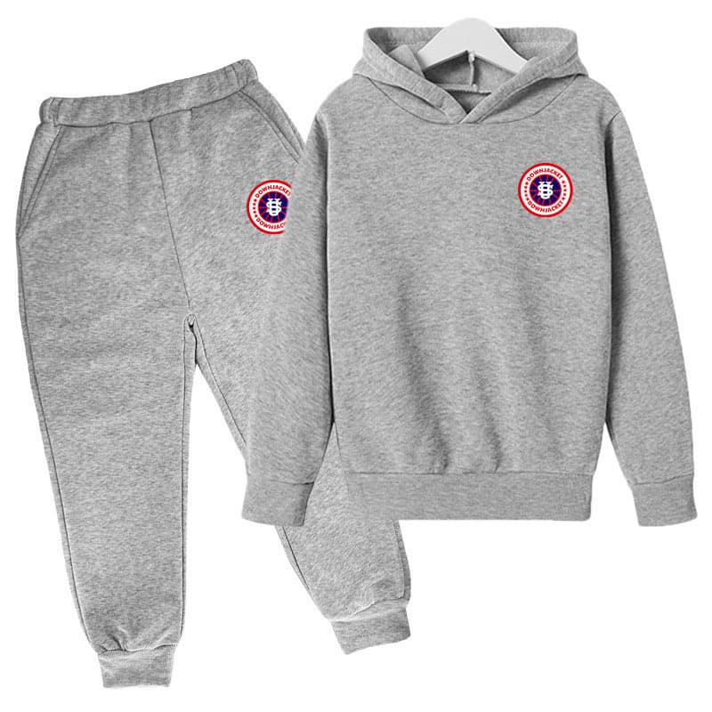 Ensemble sweat à capuche et jogging en polaire pour enfants - Tenue décontractée brodée carte de l'université d'État, vêtements d'intérieur d