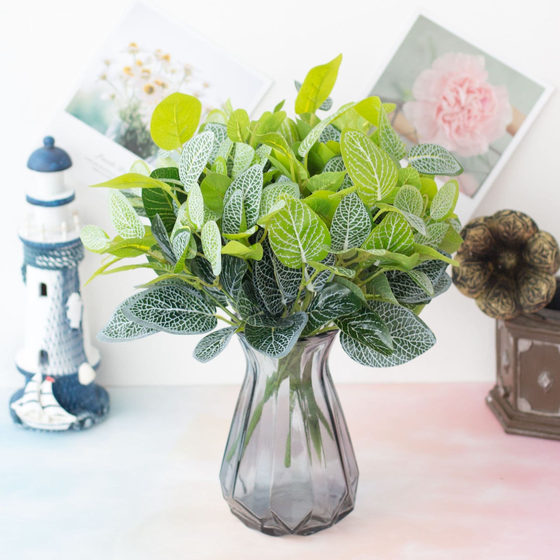 Plant wall materials Engineering green leaves 7-forked tortoise back leaves Simulation flowers indoor planting