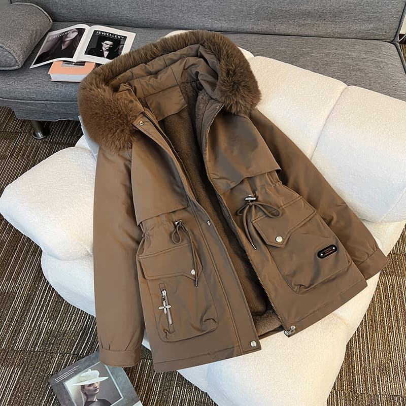 Women's Winter Parka Coat With Faux Fur Hood, Warm Quilted Jacket, Loose Fit Long Sleeve Outerwear For Casual & Commute​