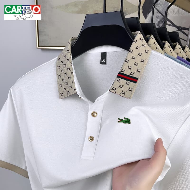 Crocodile Men‘s Short Sleeve Polo Shirt, Summer Casual & Refined Top, Breathable Fabric For Daily Commute & Leisure