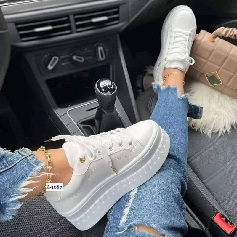 European and American foreign trade new single thick large size lace-up white shoes women's platform sole sports style