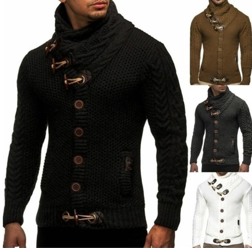 Men's Clothing Men's Slim High Collar Single Breasted Cardigan Oversized Long Sleeve Knitted Sweater Men's Clothes