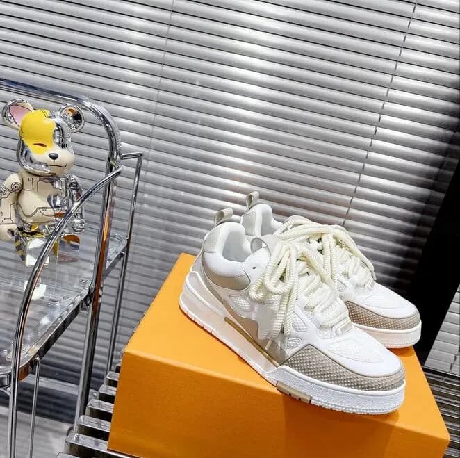 Baskets de skate design Virgil, chaussures décontractées en cuir de veau Abloh, noir, blanc, vert, rouge, bleu, avec empiècements en cuir, avec bo