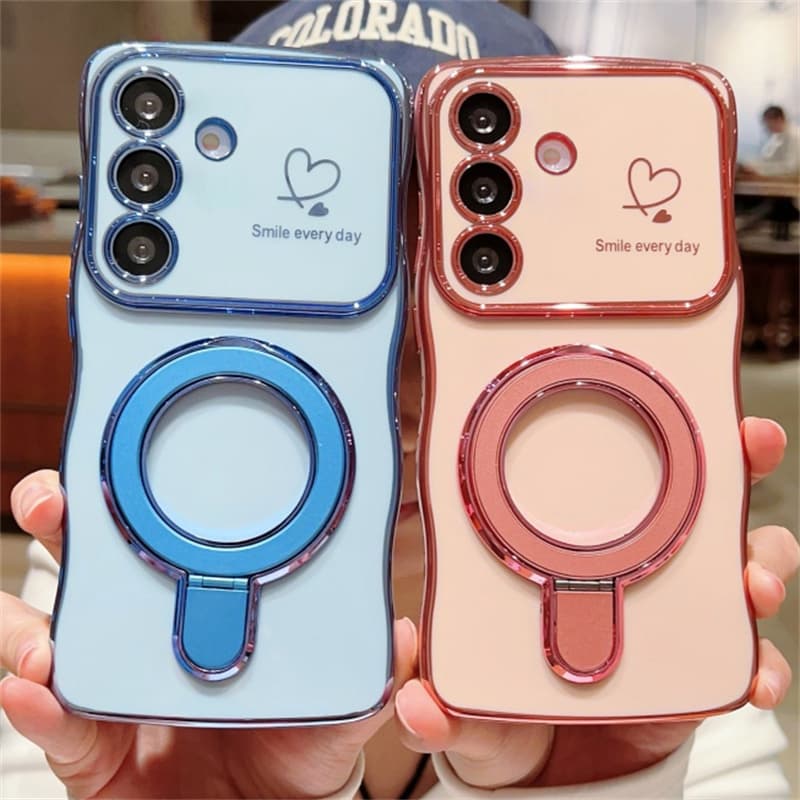 Luxury Plating Wave Phone Case For Samsung A56 5G A46 A26 A16 A55 A35 A25 A15 A54 A14 Magnetic Metal Ring Holder