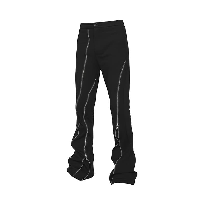 Men's Clothing European and American hip hop zipper split jeans men's high street trendy slit slightly flared wide leg design pants for men