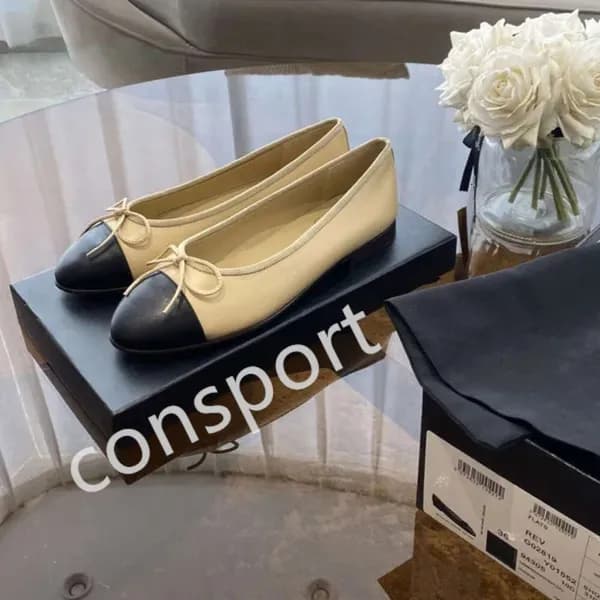 Chaussures de créateur Paris Marque Channellies Chaussure Ballerines noires Femmes Printemps Matelassé Cuir véritable Ballerine à enfiler