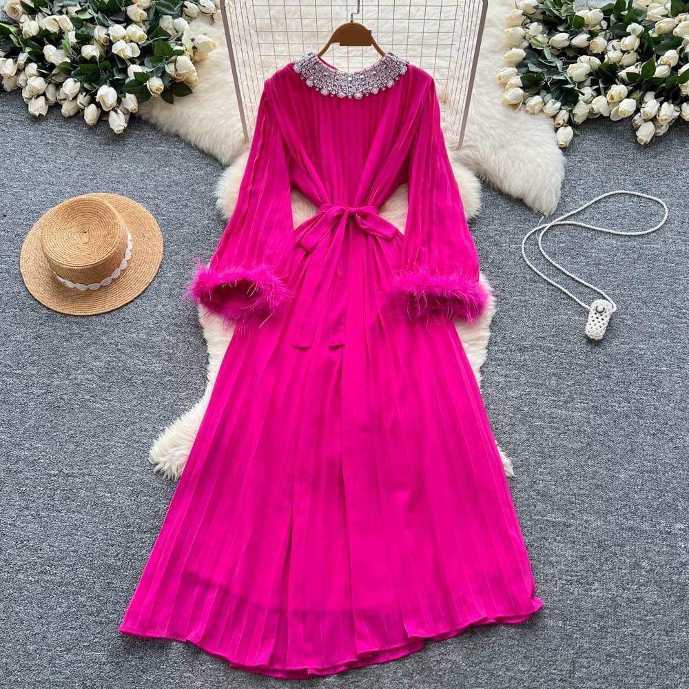 Women's Clothing Luxury Court-Style Bubble Sleeve Dress With Embroidered Detailing & Flowy A-Line Skirt – Elegant Long Dress For Women​