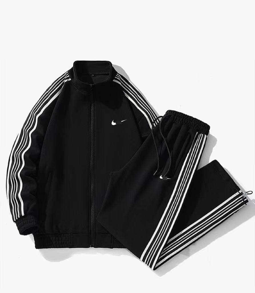 Ensemble de survêtement 2 pièces pour homme Nlke, veste à col montant et fermeture éclair intégrale, bandes latérales contrastées, style stree