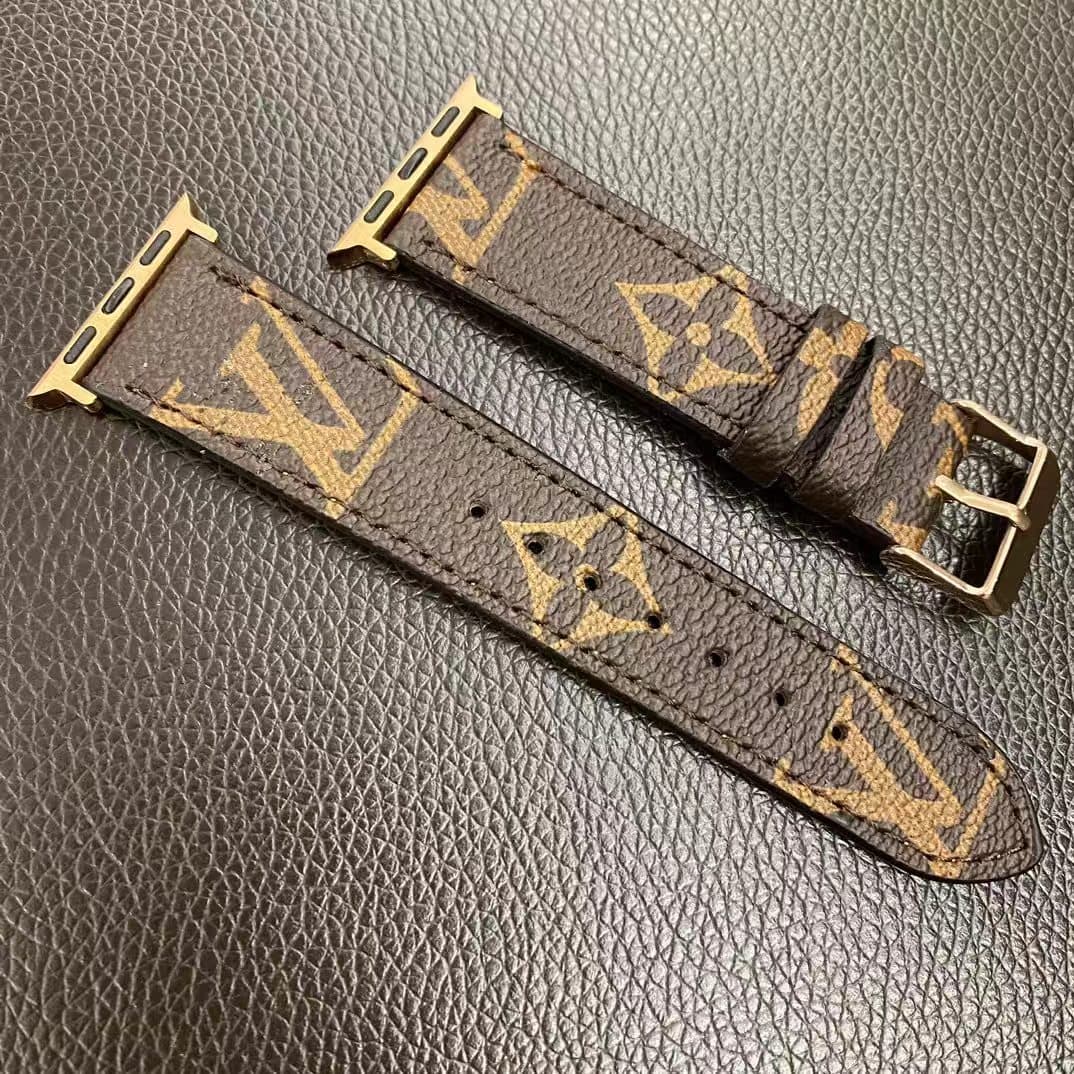 Bracelet compatible Apple Watch - Cuir Grande marque LO-UIS V-UITTON Modèles classiques Impression de luxe Imperméable et anti-friction