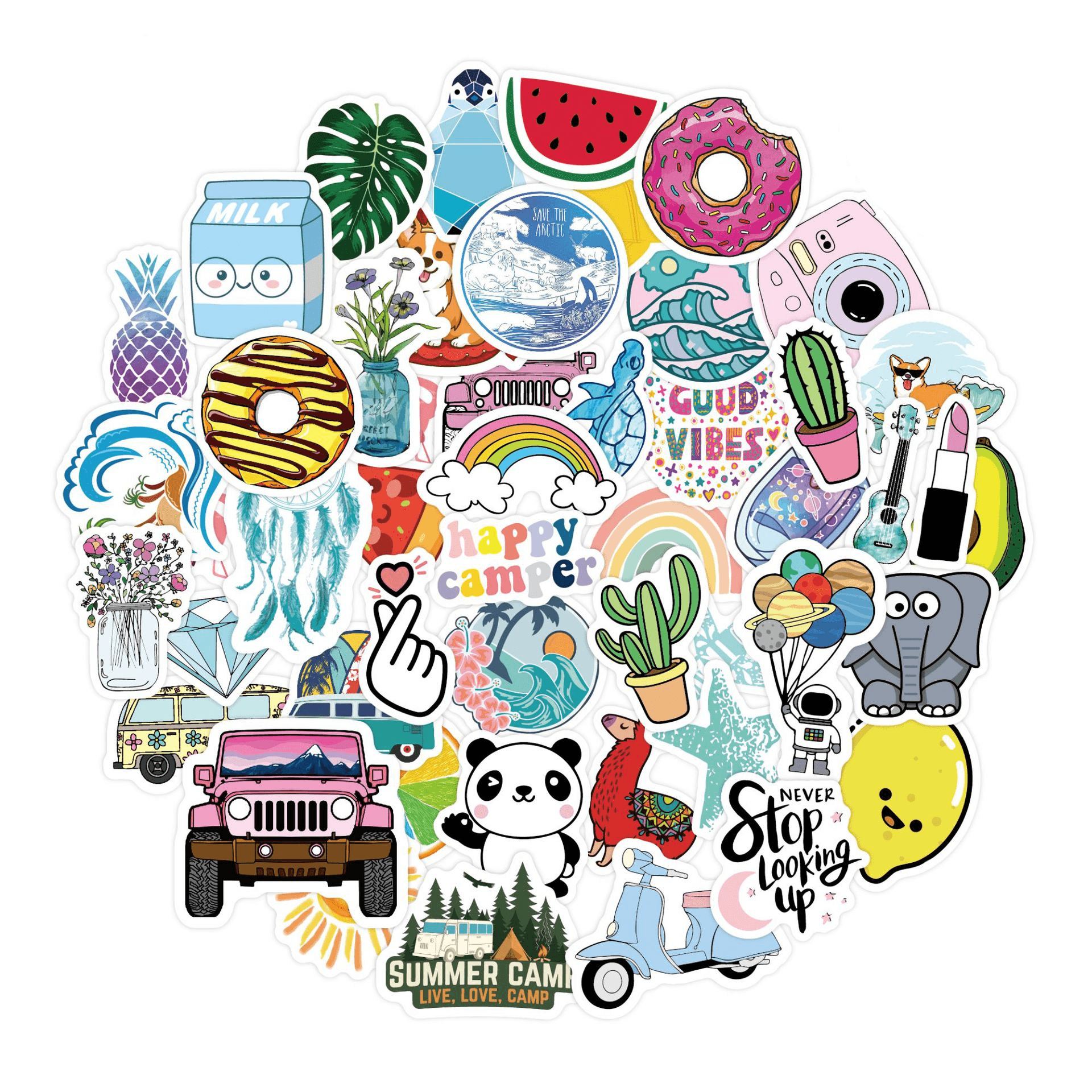 50pcs stickerswaterproof cartoon summer ins aesthetic luggage water bottle outdoor stickers