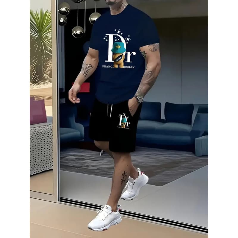 Ensemble t-shirt et short de sport tendance pour homme, imprimé décontracté, manches courtes.