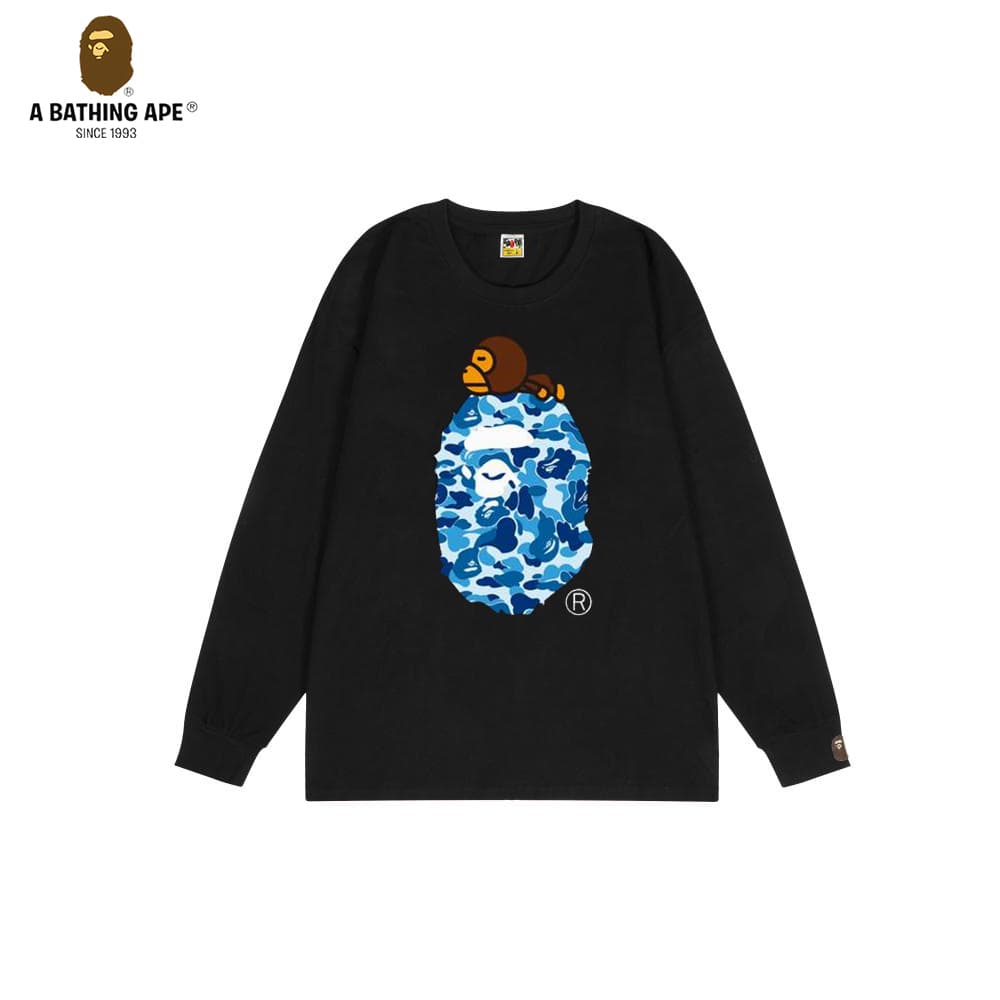 A Bathing APE BAPE-Pure Cotton Hooded Sweatshirt With Apeman Head And Little Ape Print, Round Neck, Long Sleeves