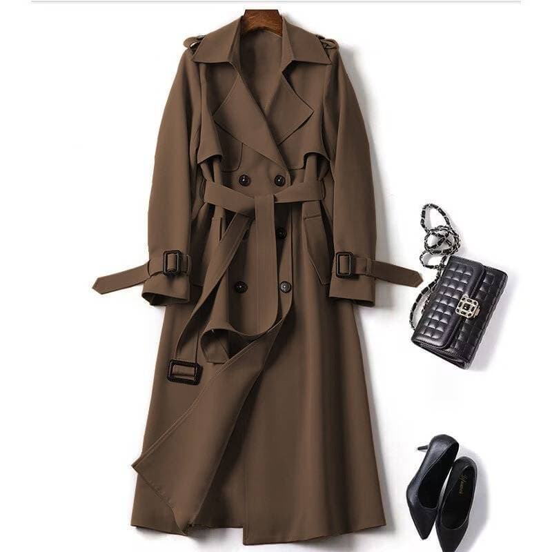 Women's Trench Coat – Oversized British Style Long Coat With Checkered Lining, Double-Breasted Slim Fit Jacket (17 Colors, Plus Size 3XL)