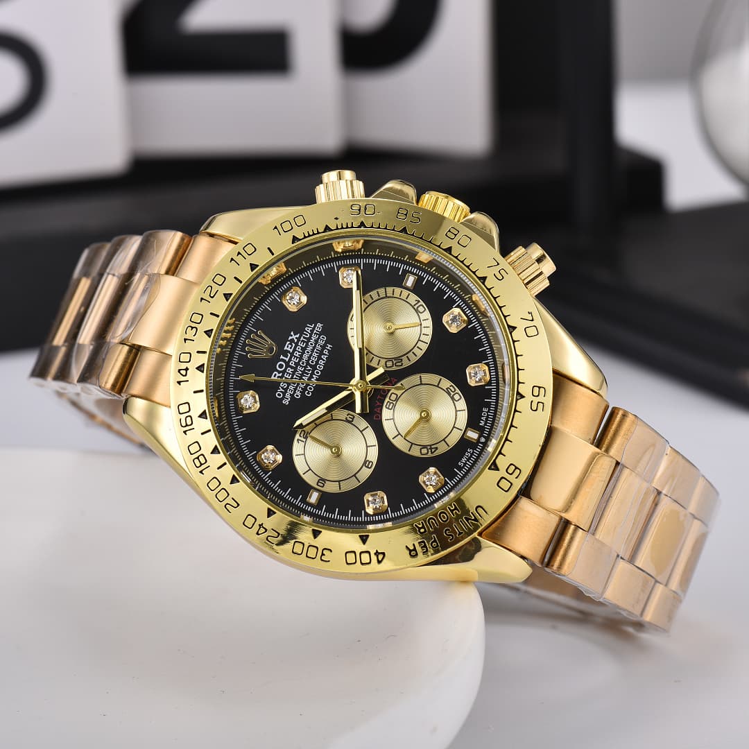 Montre de luxe pour homme Rolex, style business, à six aiguilles et cadran classique à trois sous-cadrans.