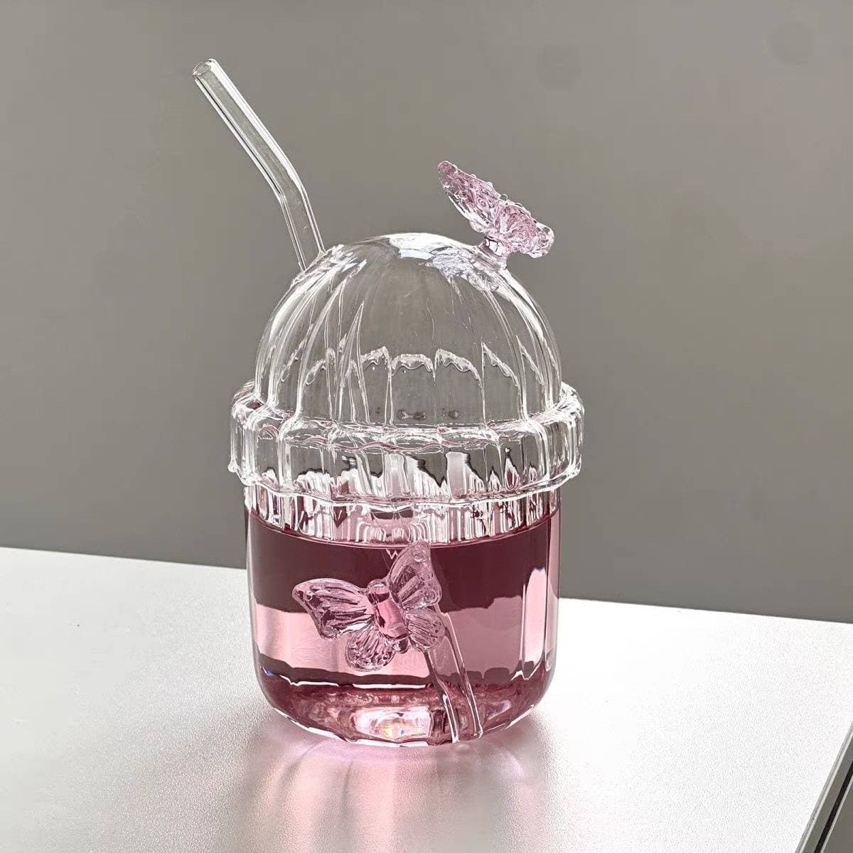 Creative Internet Celebrity Glass Butterfly Straw Cup, Milk Cup, Juice Coffee Cup