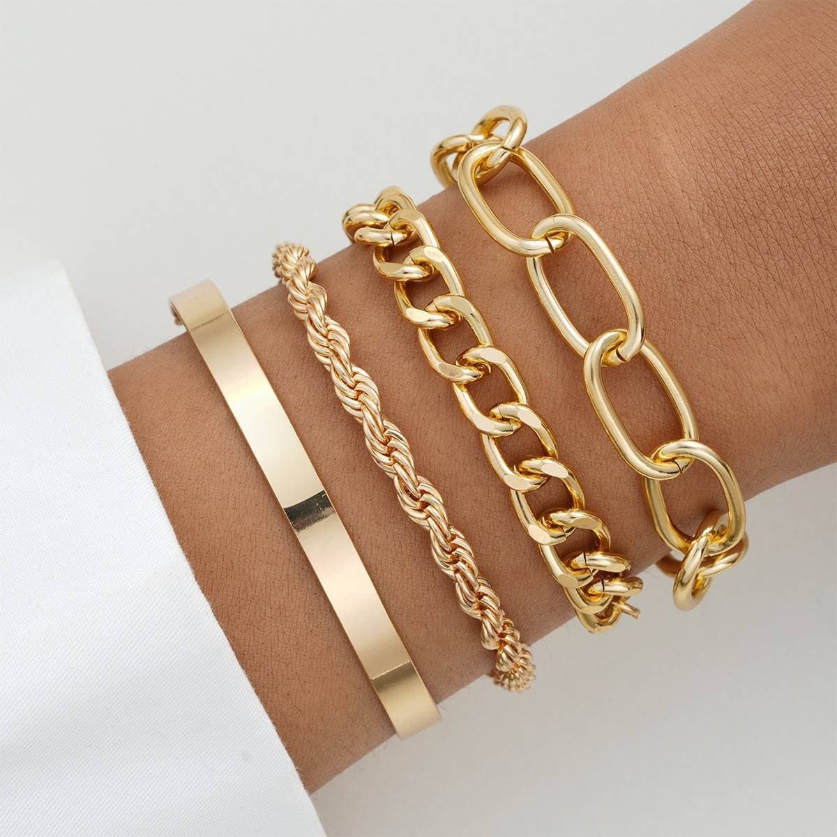 4-Piece Layered Chain Bracelet Set For Women - Minimalist Metal Jewelry In Gold & Silver