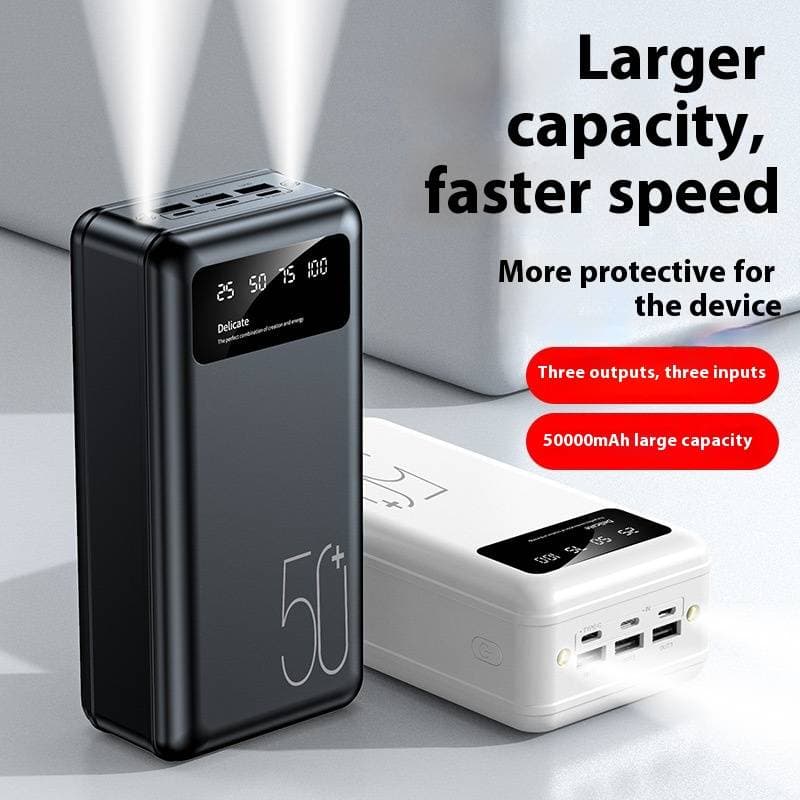 50000mAh Solar-Ready Power Bank With PD Fast Charge, 3 USB Ports, Custom Logo - Portable Outdoor Charger For Camping, Travel, Emergency Backup