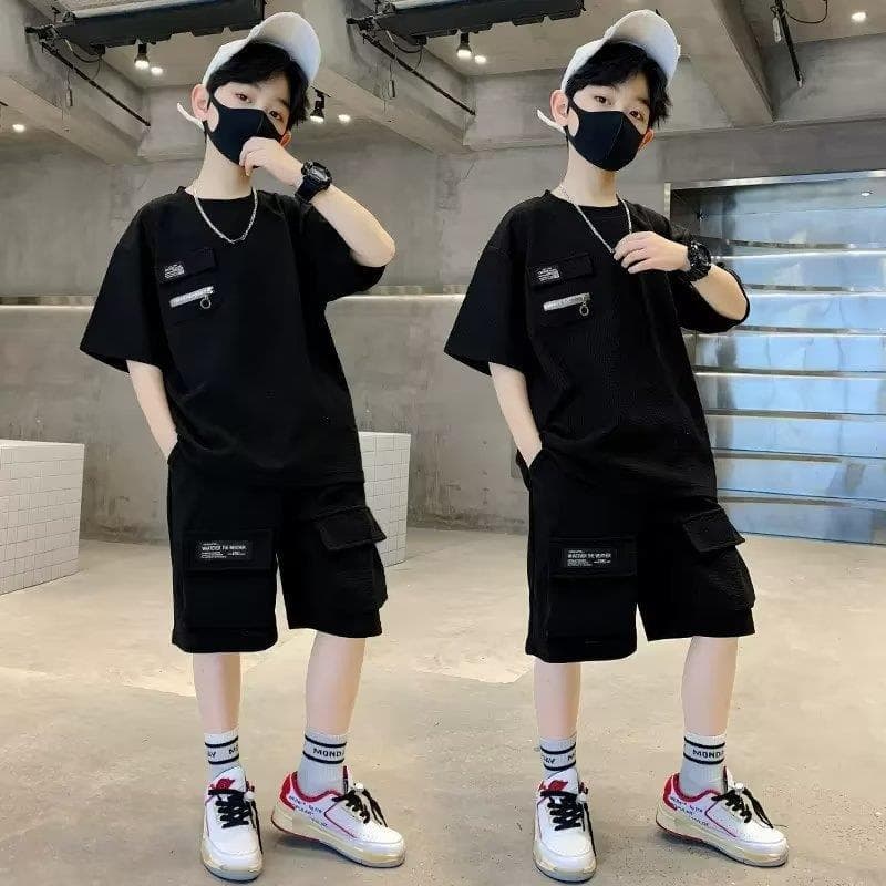 Mother & Kids Summer Boys' Suit Set Sporty Style Thin Cool Trendy For Medium And Large Children For Formal & Casual