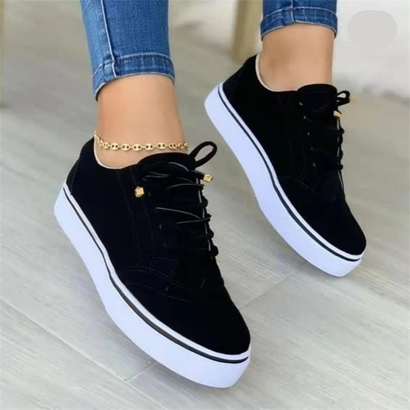 Comfortable Casual Women's Lace-Up Single Shoes Round Toe Flat Solid Color Synthetic Upper Flat Footwear For Women