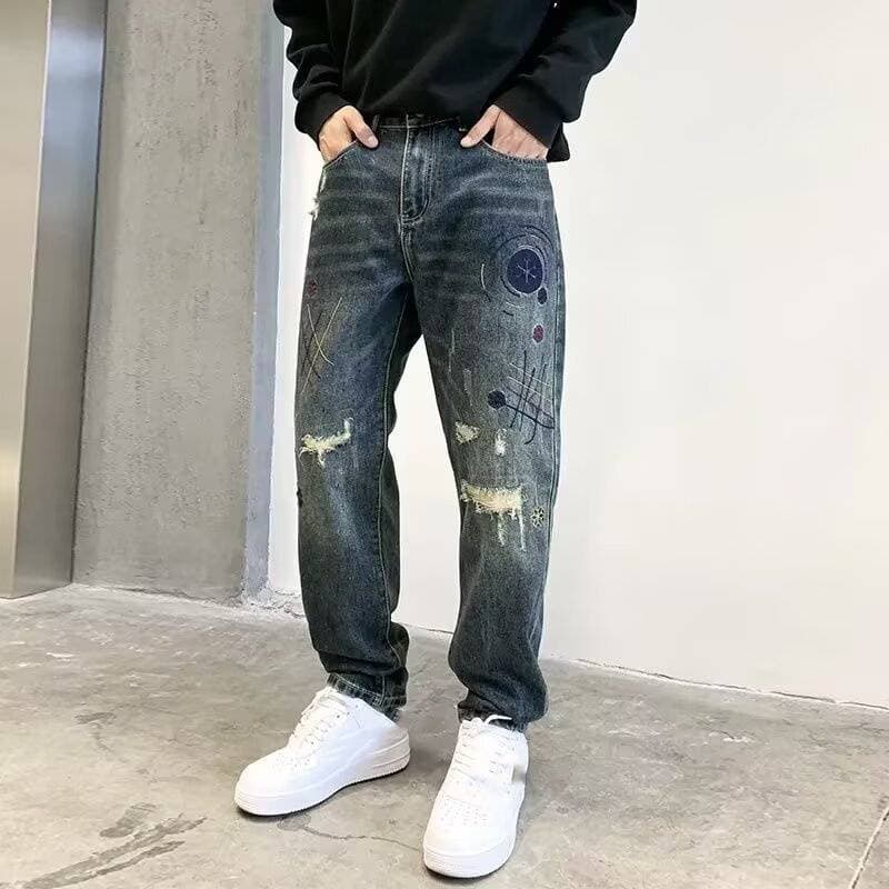 Men's Clothing Men's Summer New Personalized Letter Jeans Hip Hop Ins Trend High Street Trendy Handsome Trousers
