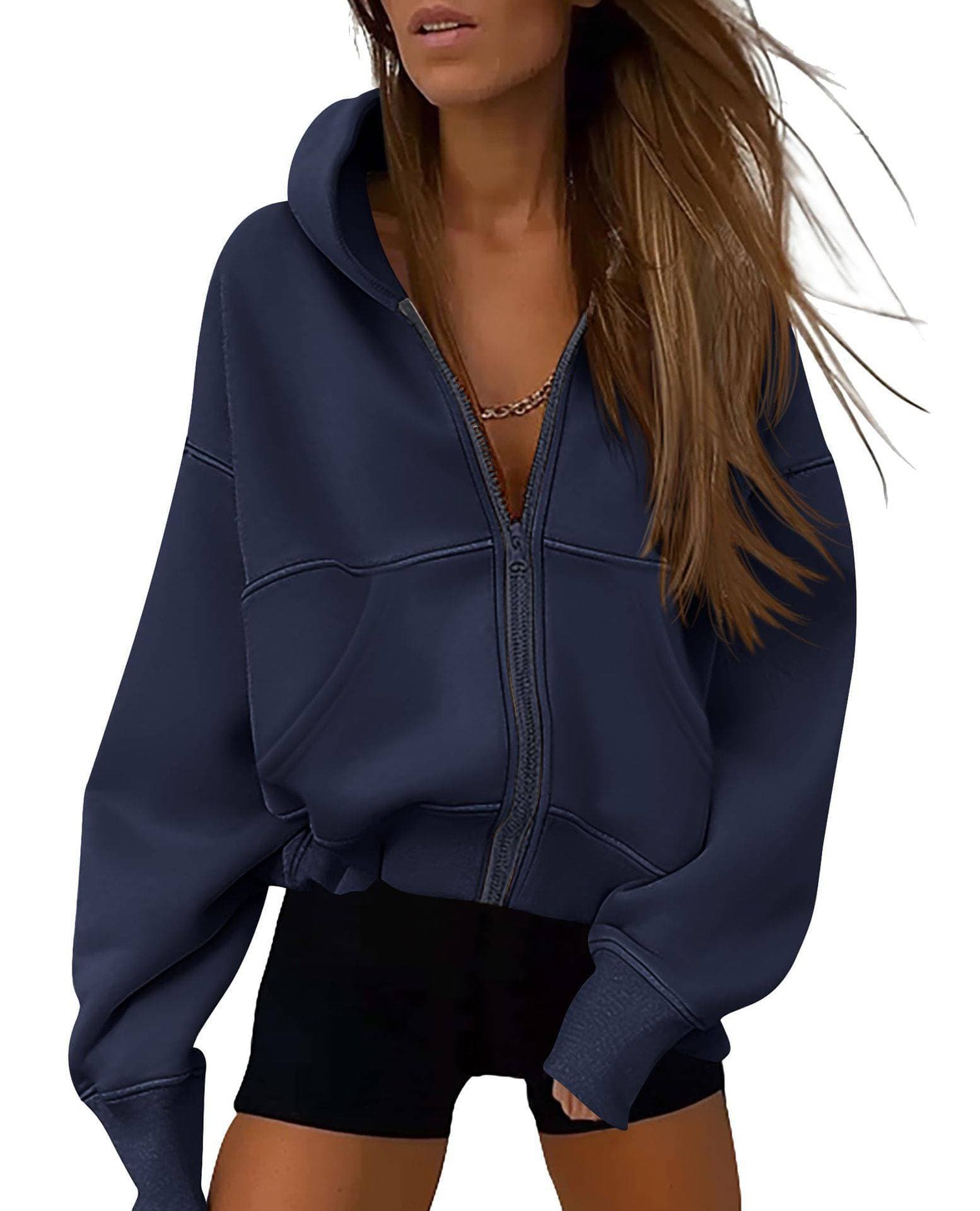 Sweat à capuche zippé pour femme style streetwear Y2K avec poches - Pull surdimensionné à manches longues pour l'automne et l'hiver - Veste polaire ample tendance (noir, marron,