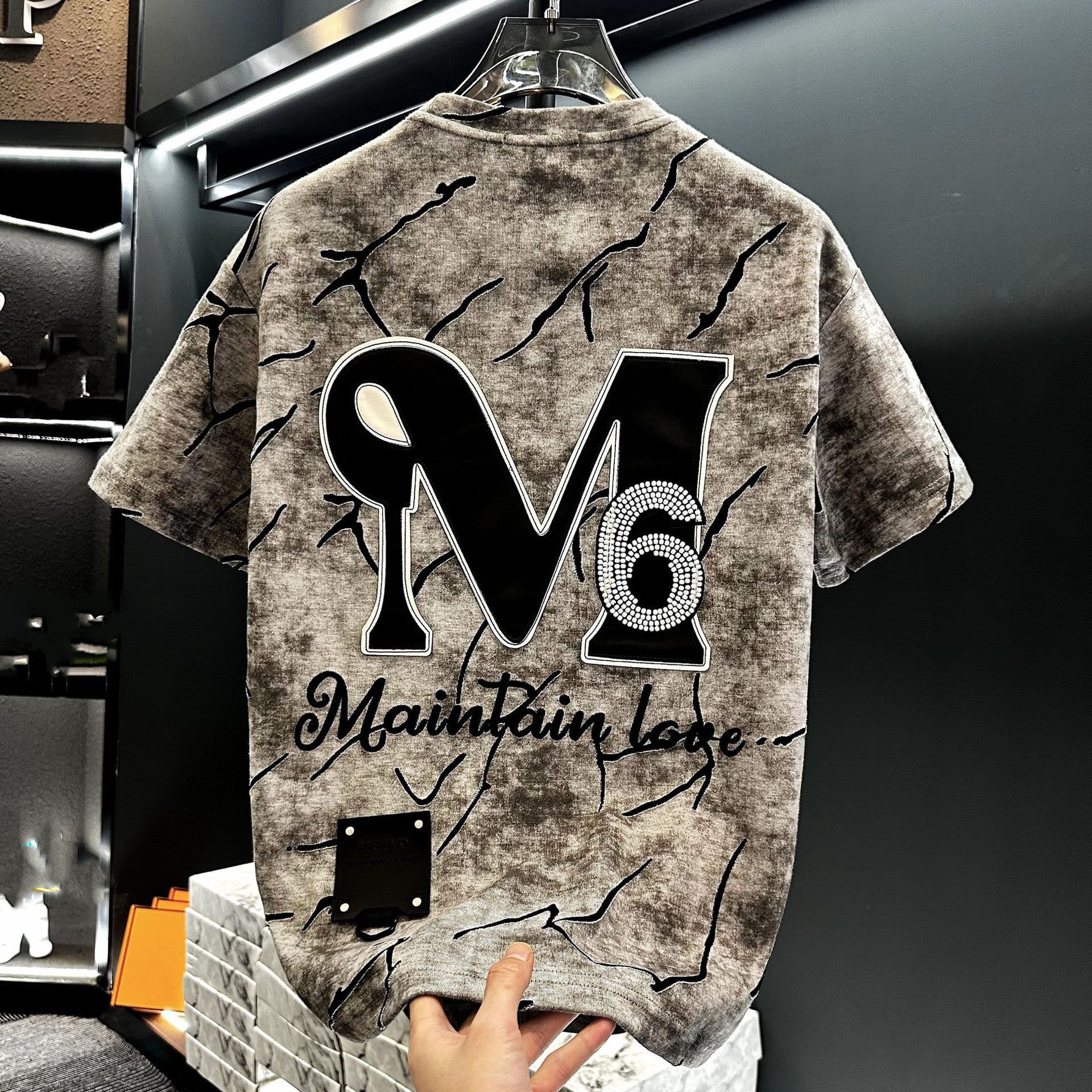 Premium Distressed Men's T-Shirt - Artisan Embellished With Hand-Set Rhinestones & Raw-Edge Detailing