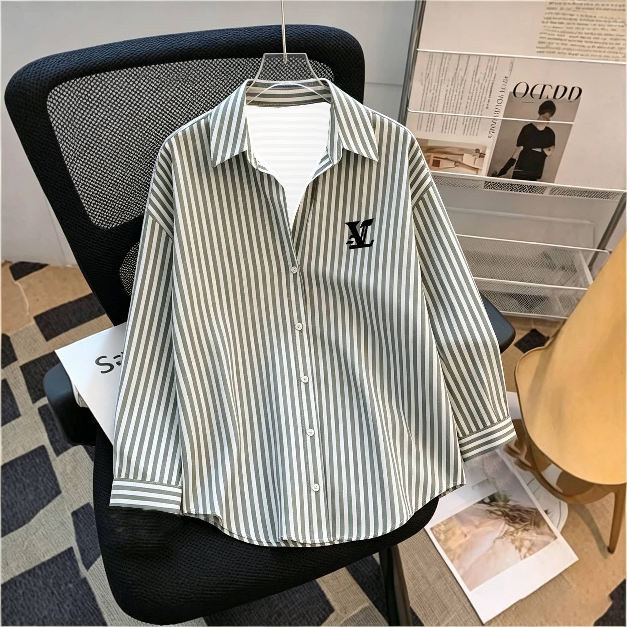 Chemise rayée à manches longues pour femme, printemps/été, coupe ample, haut polyvalent, imprimé style anglais, blouse élégante et tendance