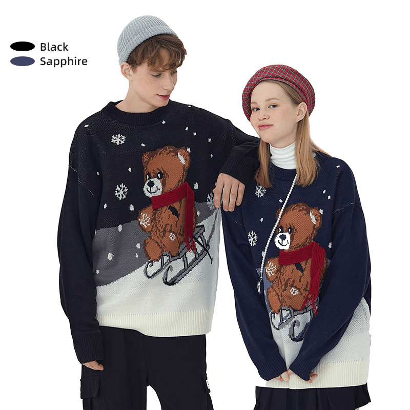 Men's Clothing Heyhenry Christmas Sweater Bear Snowflake Cartoon Sweater Couple Autumn And Winter New Age Reducing Knitted Sweater Men
